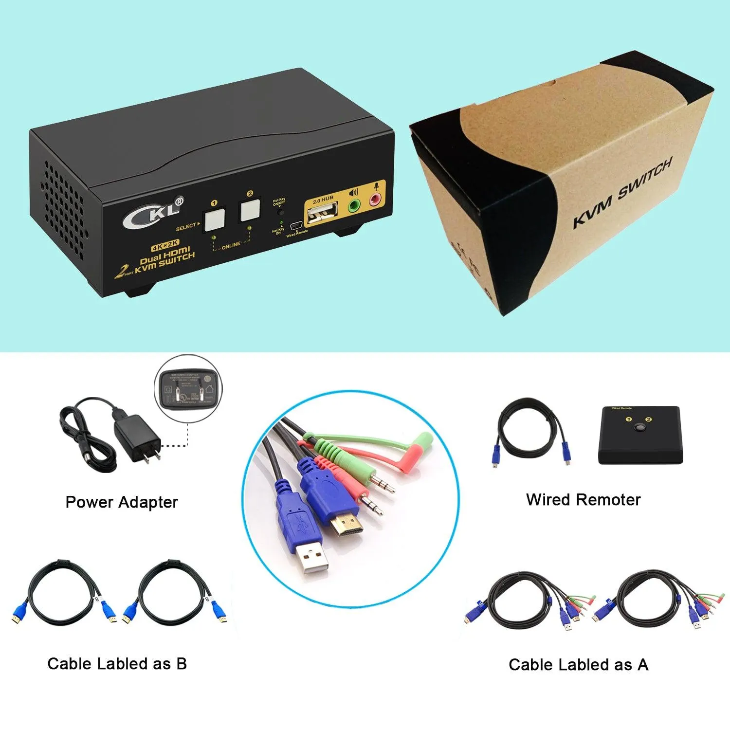 2 Port HDMI KVM Switch Dual Monitor 4K 30Hz CKL-922HUA