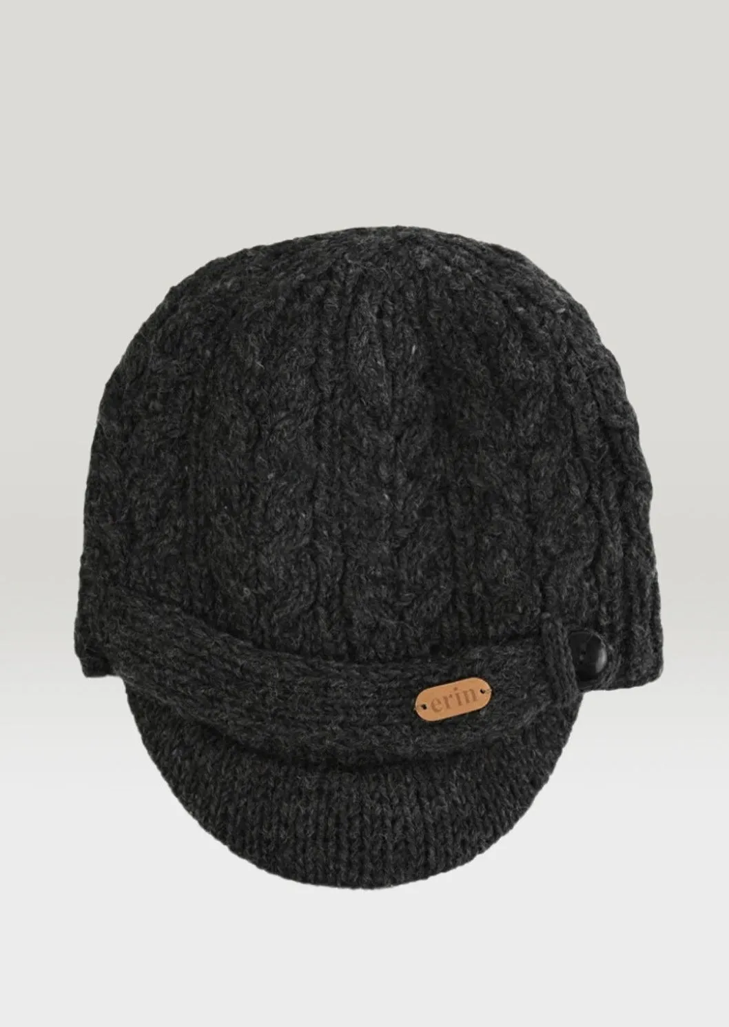 Aran Cable Peak Hat | Charcoal