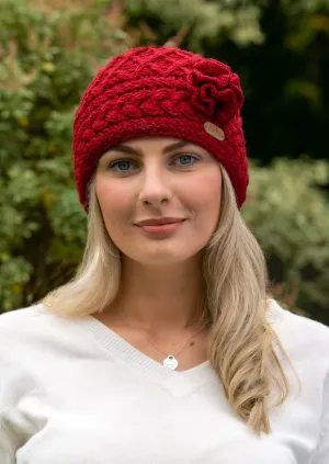 Aran Trellis Flower Hat | Red