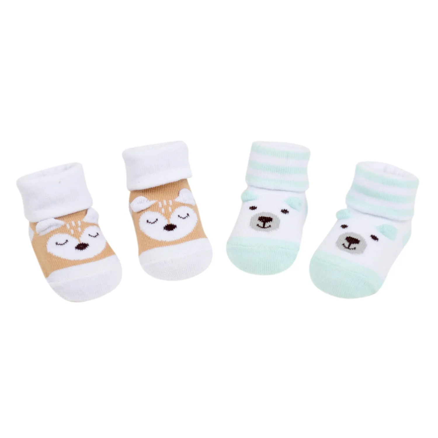 Baby Moo 3D Fox Bear Cotton Ankle Length Infant Dress Up Walking Set of 2 Socks Booties - Turquoise