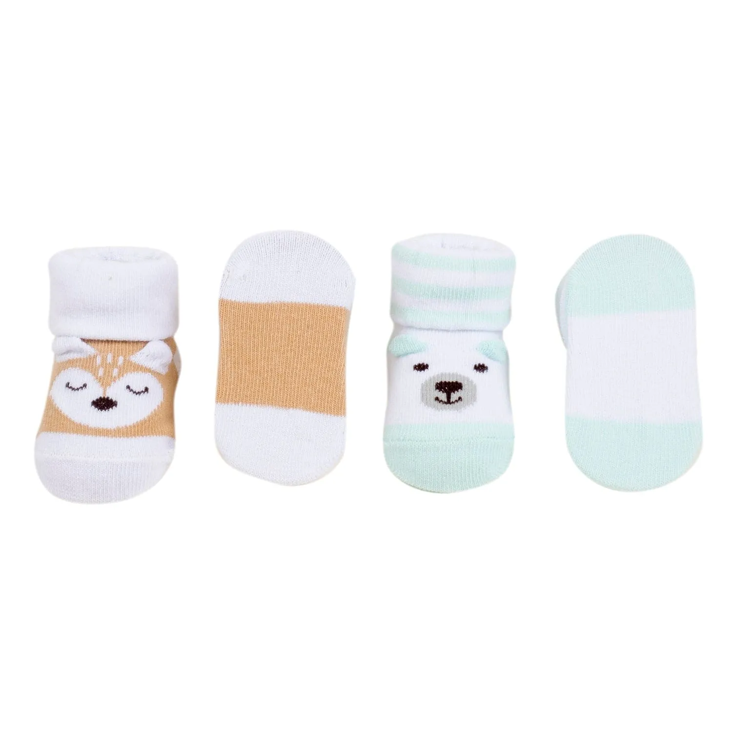 Baby Moo 3D Fox Bear Cotton Ankle Length Infant Dress Up Walking Set of 2 Socks Booties - Turquoise