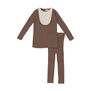 Bee & Dee Mocha Knit Embroidered Bib Outfit