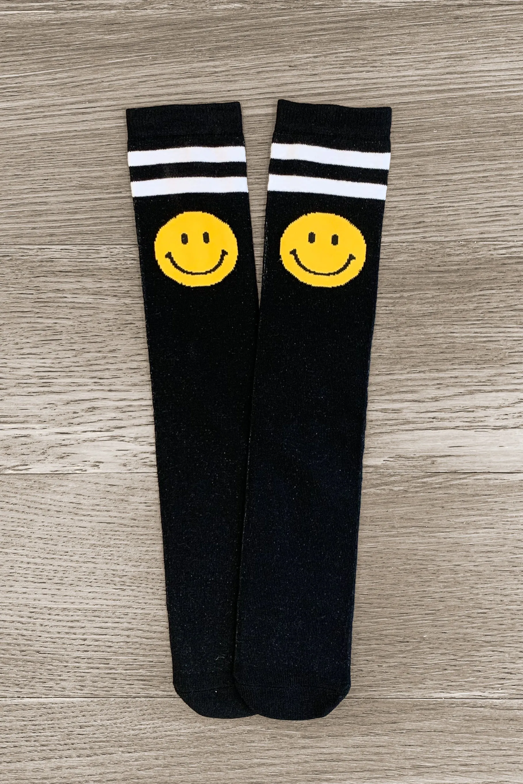 Black Smiley Face Striped Socks