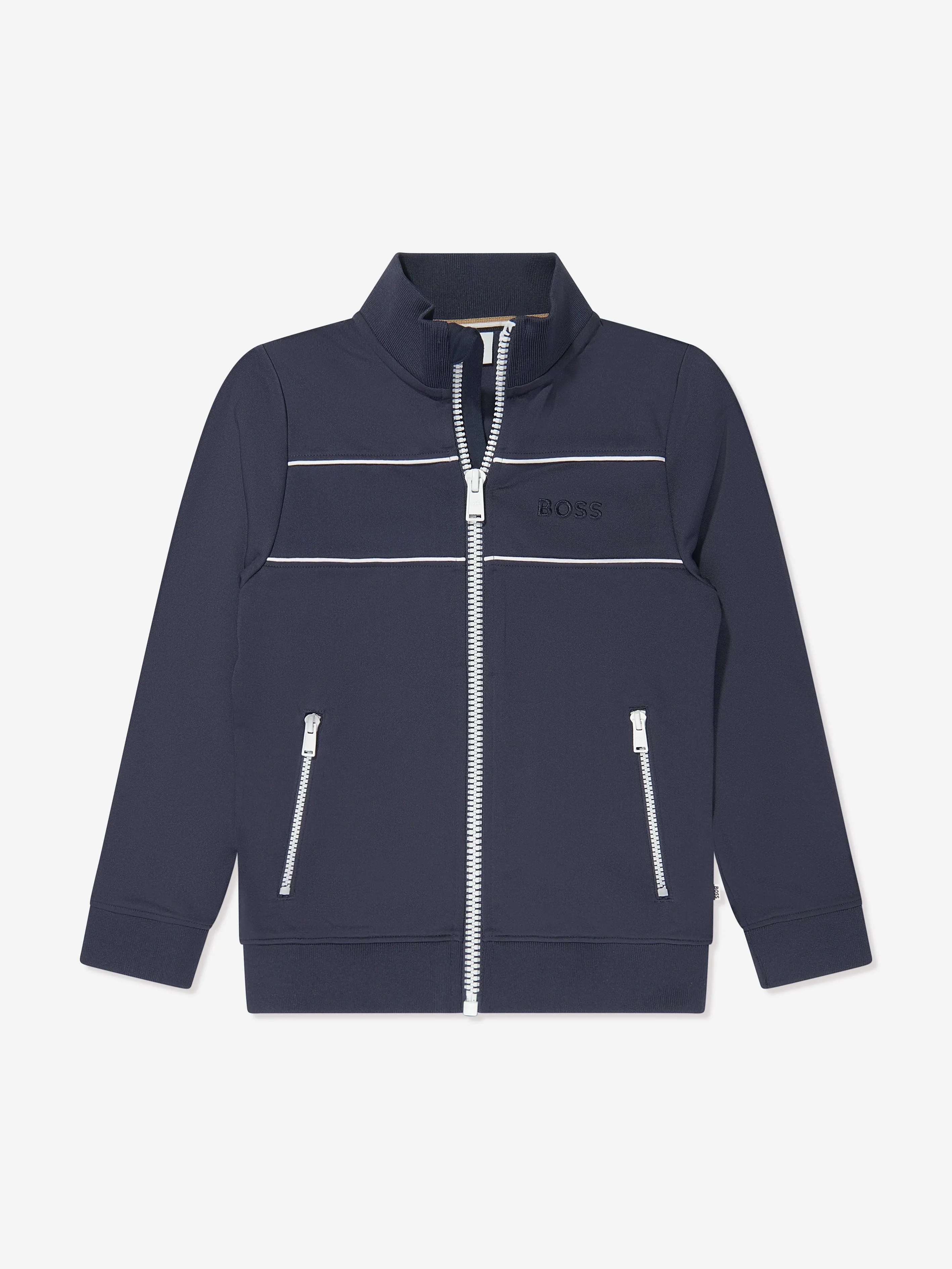 BOSS Boys Zip Up Track Jacket in Navy