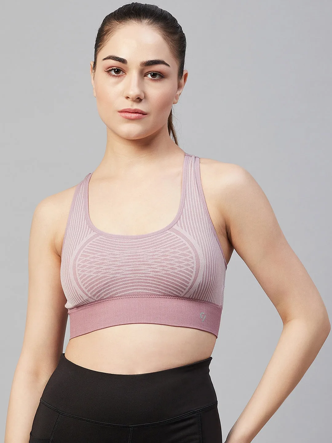 C9 Airwear Seamless Women Striped Sports Bra - Russet Brown