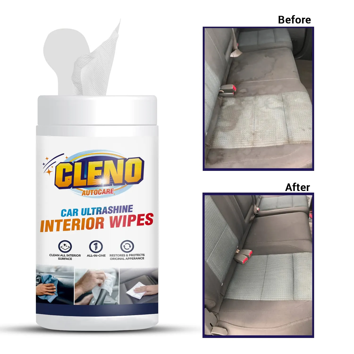 Cleno Car Ultrashine Interior Wipes|Clean All Car Interior Surface, Restores and Projects Original Appearance– 50 – Wipes (Ready to Use)