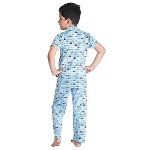 Clothe Funn Boy's Cotton Printed Pyjama Set Pack of 1 (BNS-001_Blue_12-18 Months)