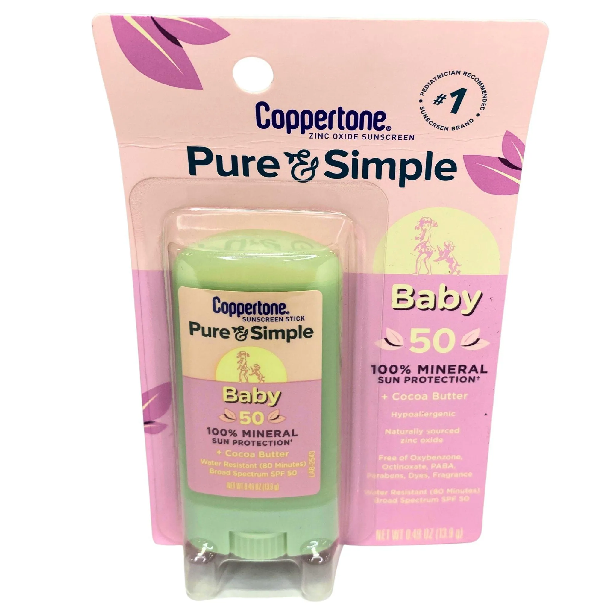 Coppertone Zinc Oxide Sunscreen  Pure & Simple Baby 50   Cocoa Butter 0.49OZ (70 Pcs Lot)