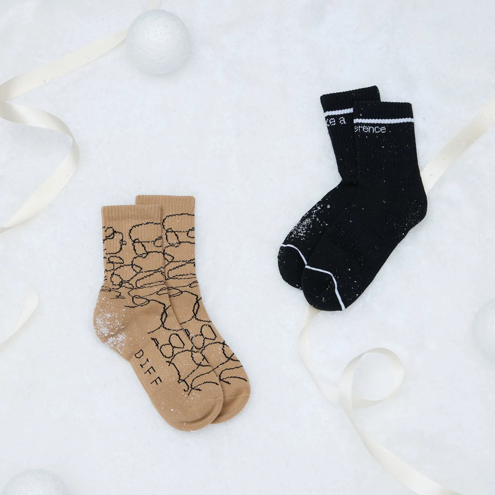 CREW SOCK DUO -  ABSTRACT CIRCLES   BLACK