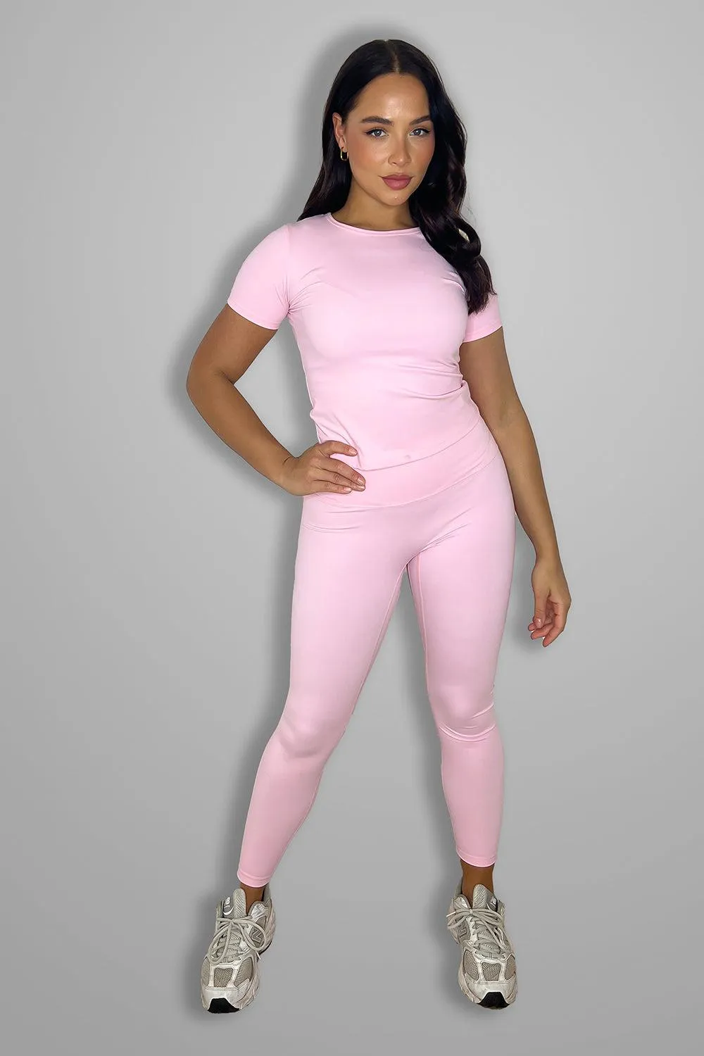 Cup Sleeve Top And Leggings Activewear Set