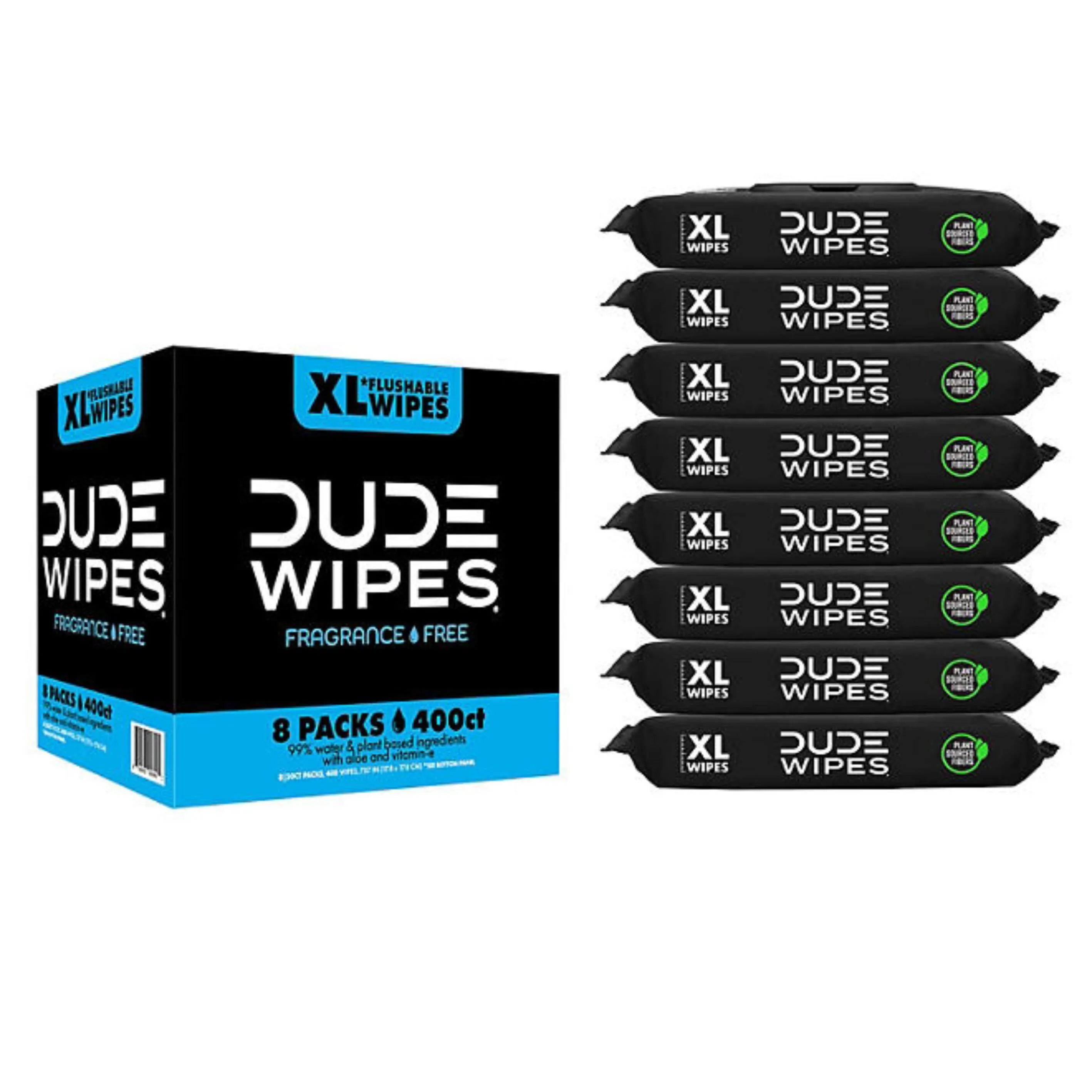 Dude Wipes, Extra Large, Fragance Free Flushable Wipes - 8 Packs, 50 Ct Each