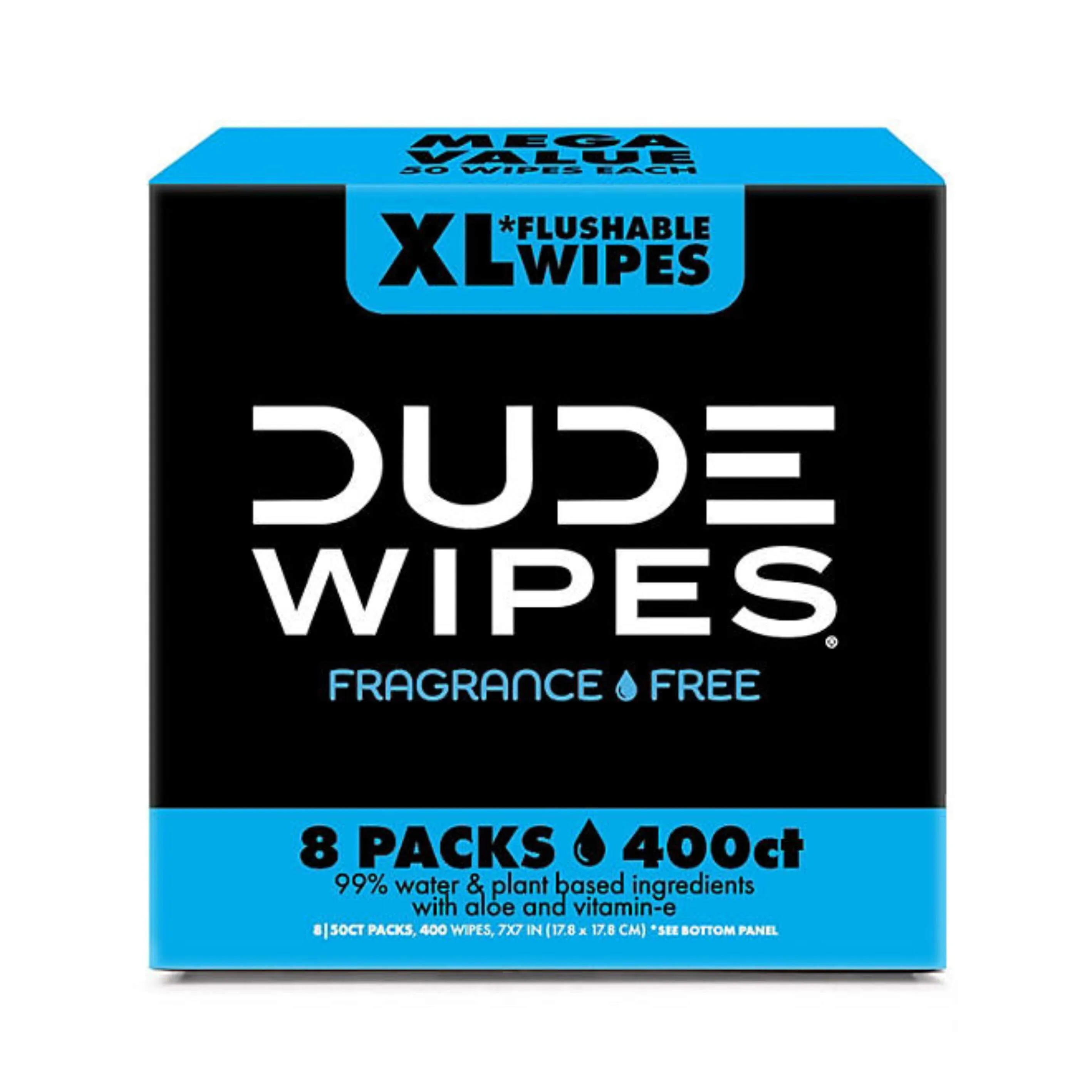 Dude Wipes, Extra Large, Fragance Free Flushable Wipes - 8 Packs, 50 Ct Each