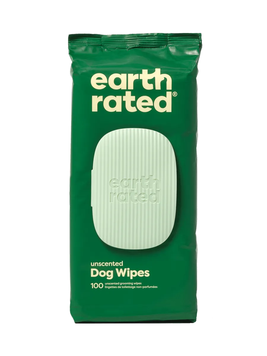 Earth Rated Plant-Based Dog Grooming Wipes (100 Wipes (1 Pack), Unscented)