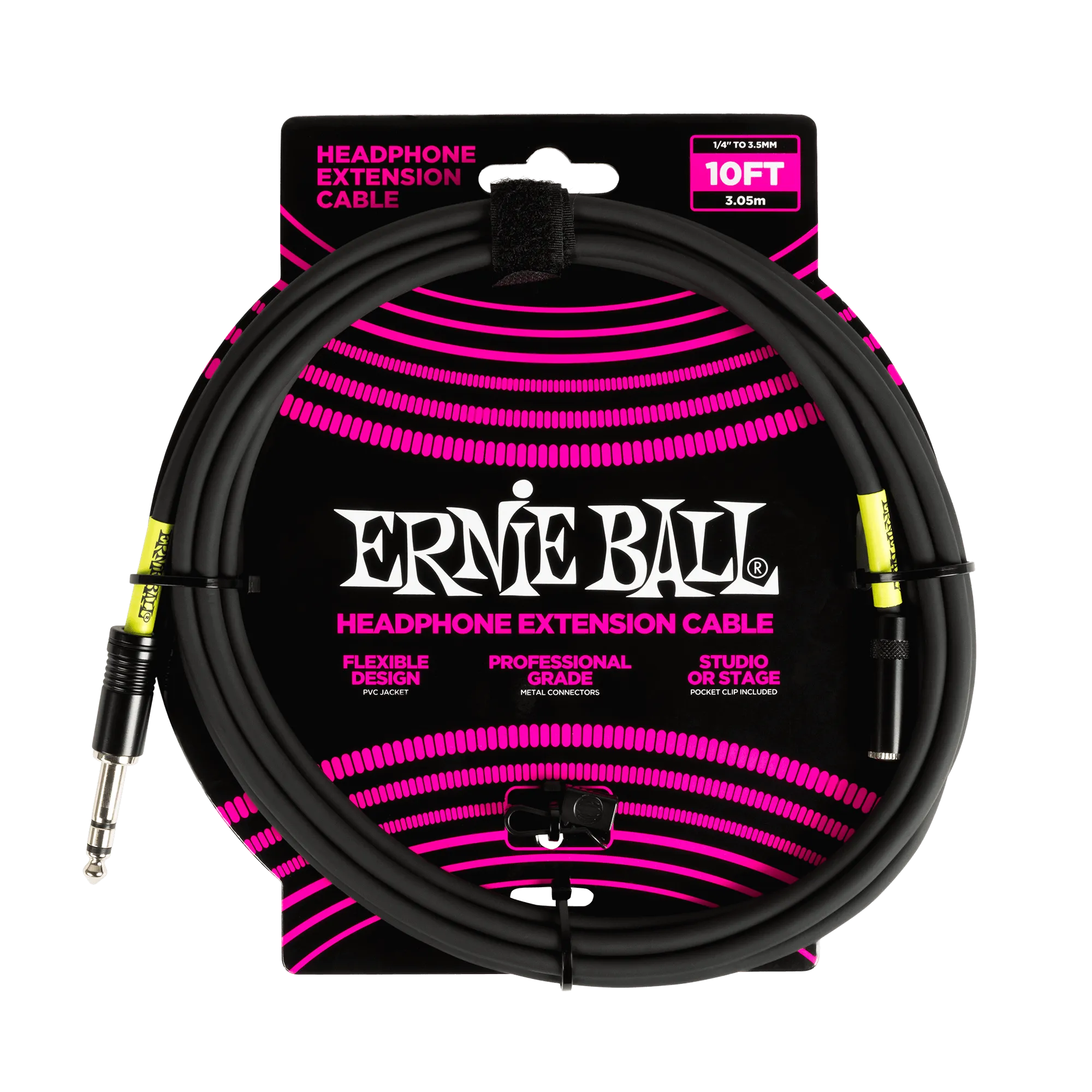 Ernie Ball Headphone Extension Cable 1/4 To 3.5Mm 10Ft - Black