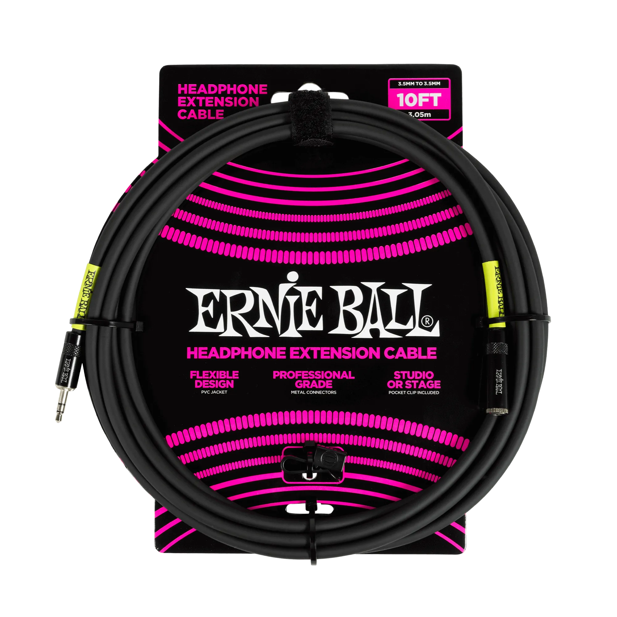 Ernie Ball Headphone Extension Cable 3.5Mm To 3.5Mm 10Ft - Black