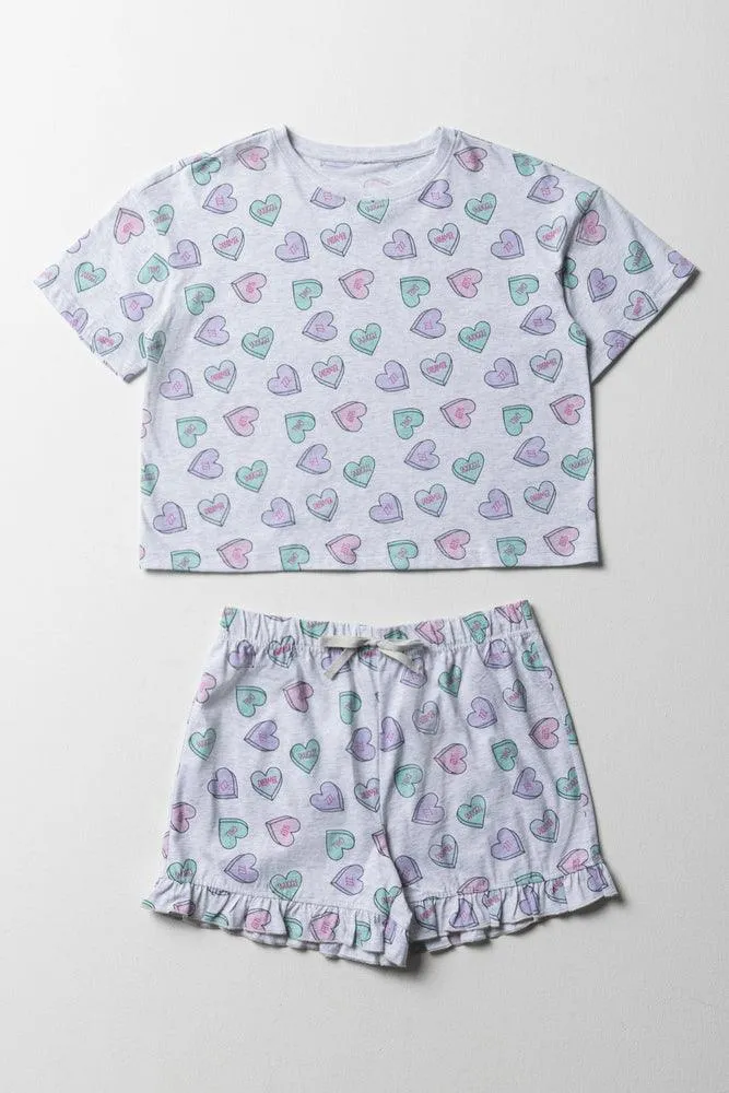 Heart Short Pyjamas Light Grey