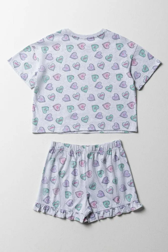 Heart Short Pyjamas Light Grey