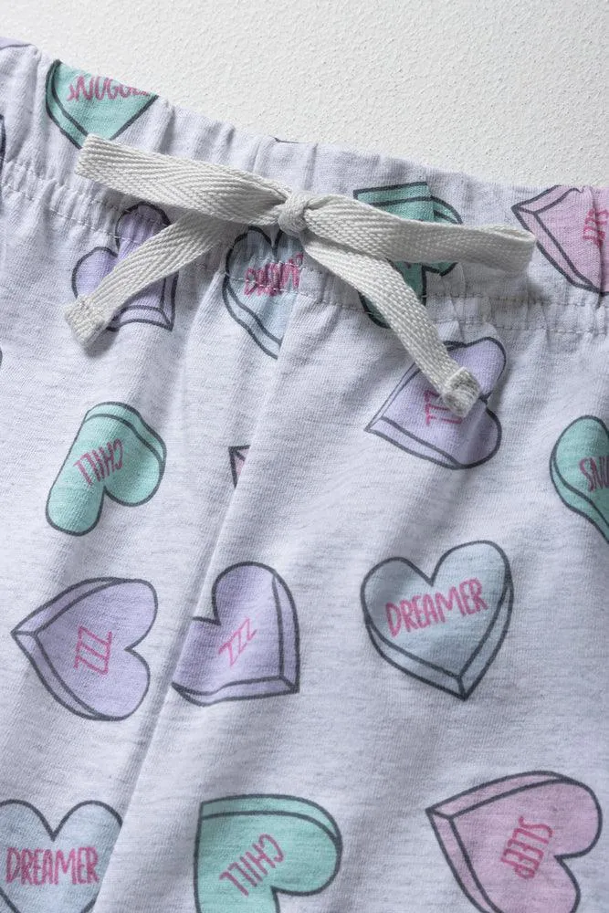 Heart Short Pyjamas Light Grey