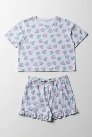 Heart Short Pyjamas Light Grey