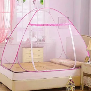 Kuber Industries Foldable Nylon Single Bed Mosquito Net for Protect Mosquitoes, Flies and Other Insects, 6.5 x 4 Ft. (Pink)-46KM0464, Standard