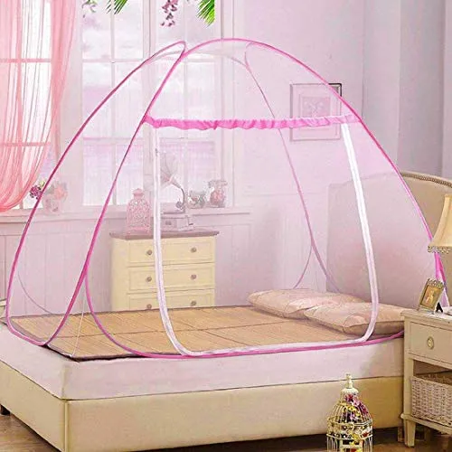 Kuber Industries Foldable Nylon Single Bed Mosquito Net for Protect Mosquitoes, Flies and Other Insects, 6.5 x 4 Ft. (Pink)-46KM0464, Standard