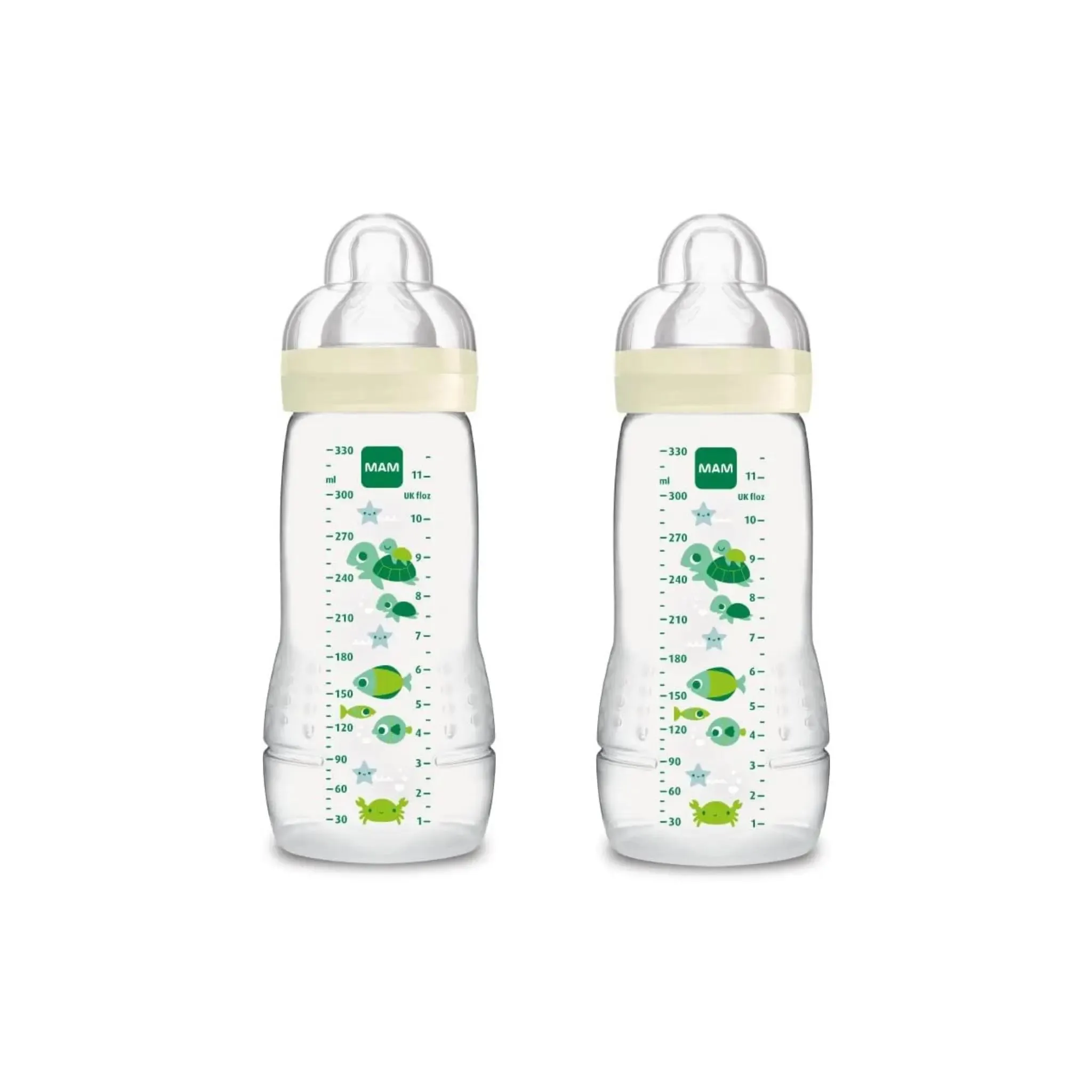 Mam Easy Active Baby Bottles with Teat Size 3 (Fast Flow),4 Months ,330ml,Green,Pack of 2