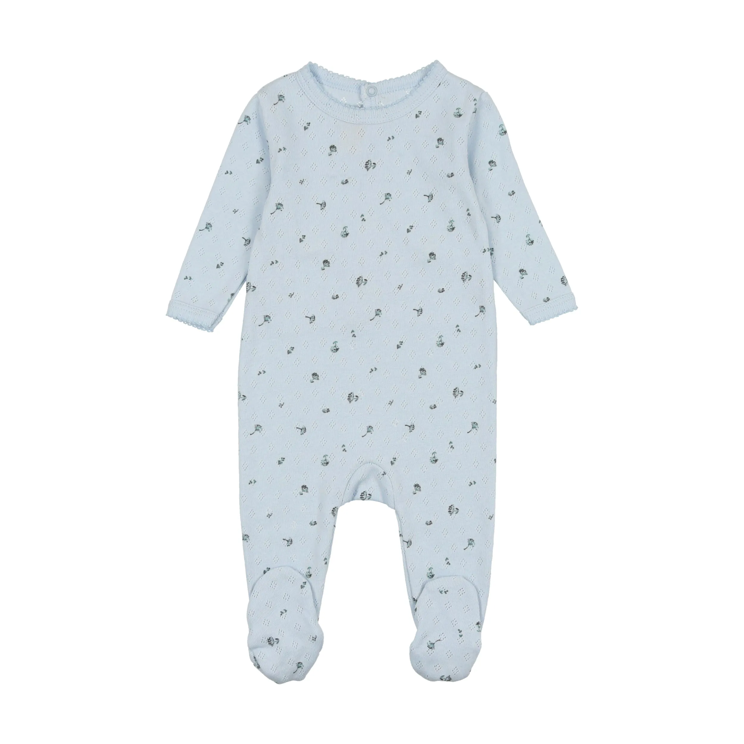 Mon Tresor Baby Pointelle Posies Footie Pearl Blue