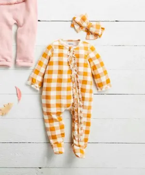 Mudpie Rust Plaid Baby Sleeper Set