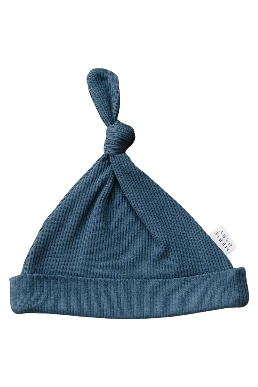 Navy Organic Ribbed Newborn Knot Hat