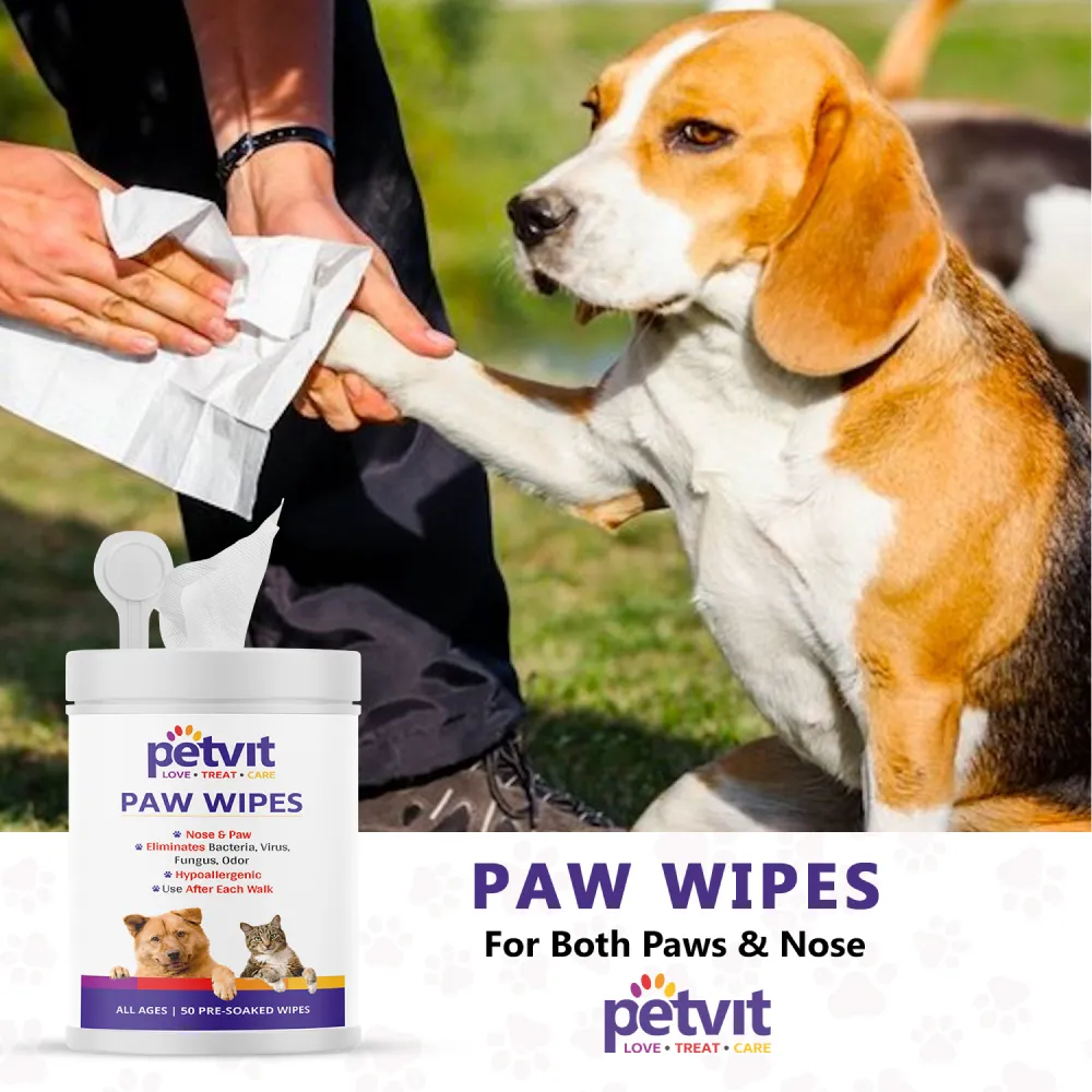 Petvit Ear Cleansing Wipes and Paw & Nose Wipes for Dogs and Cats Combo