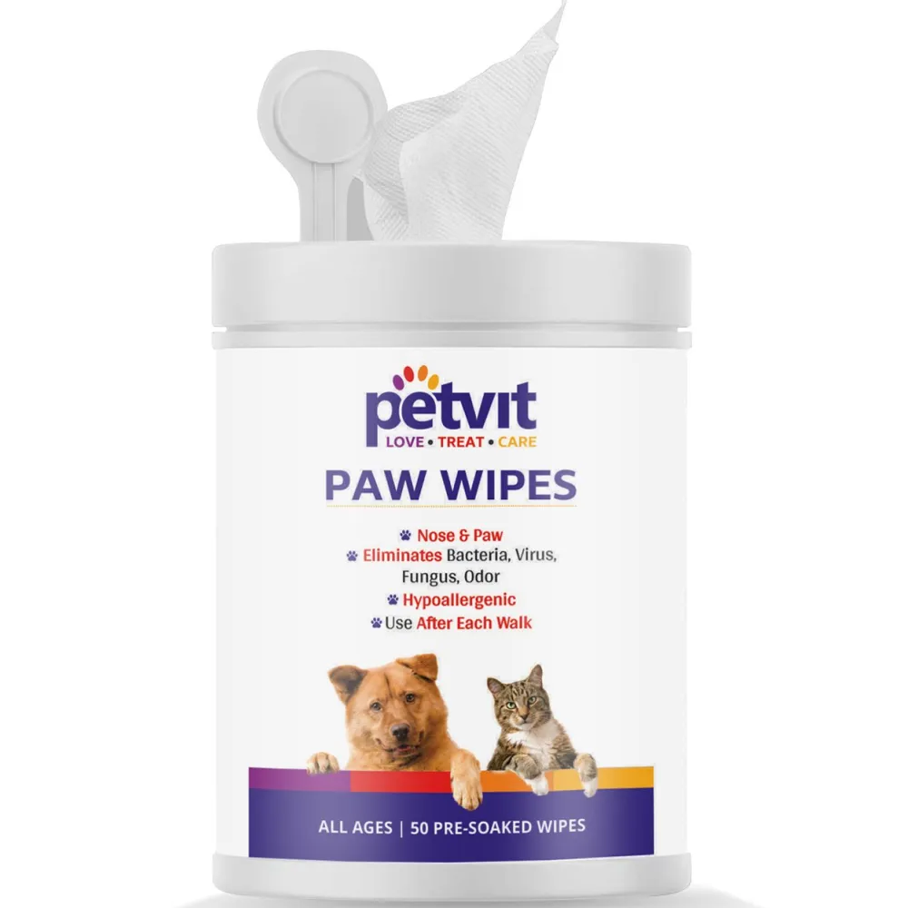 Petvit Ear Cleansing Wipes and Paw & Nose Wipes for Dogs and Cats Combo