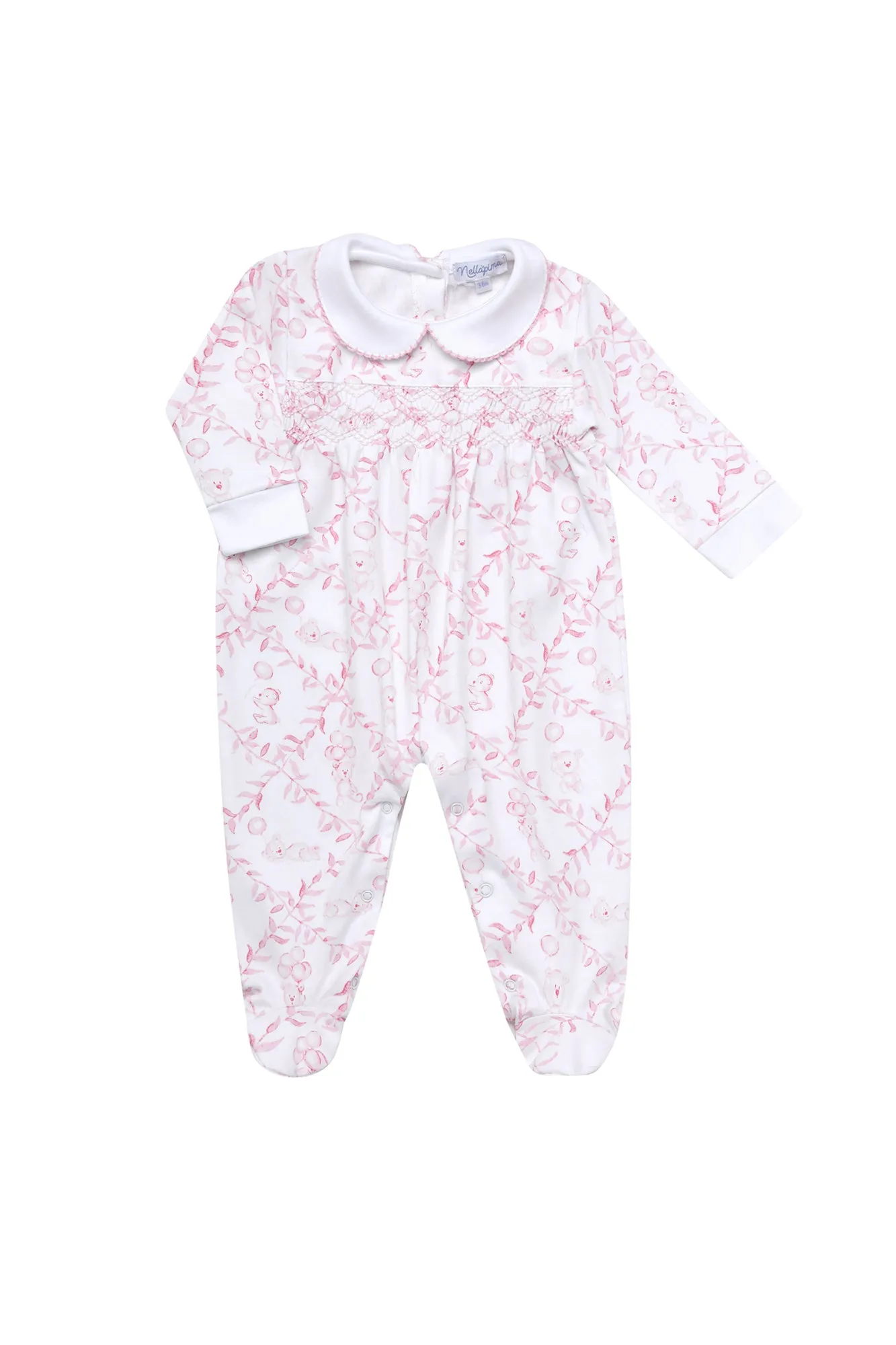 Pink Bears Trellace Smocked Footie