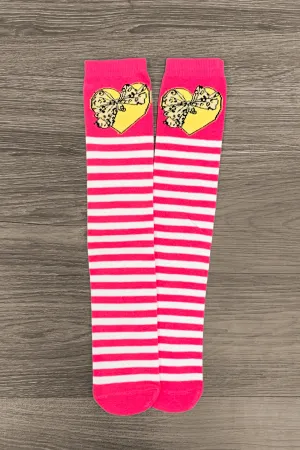 Pink Cheetah Heart Stripe Socks