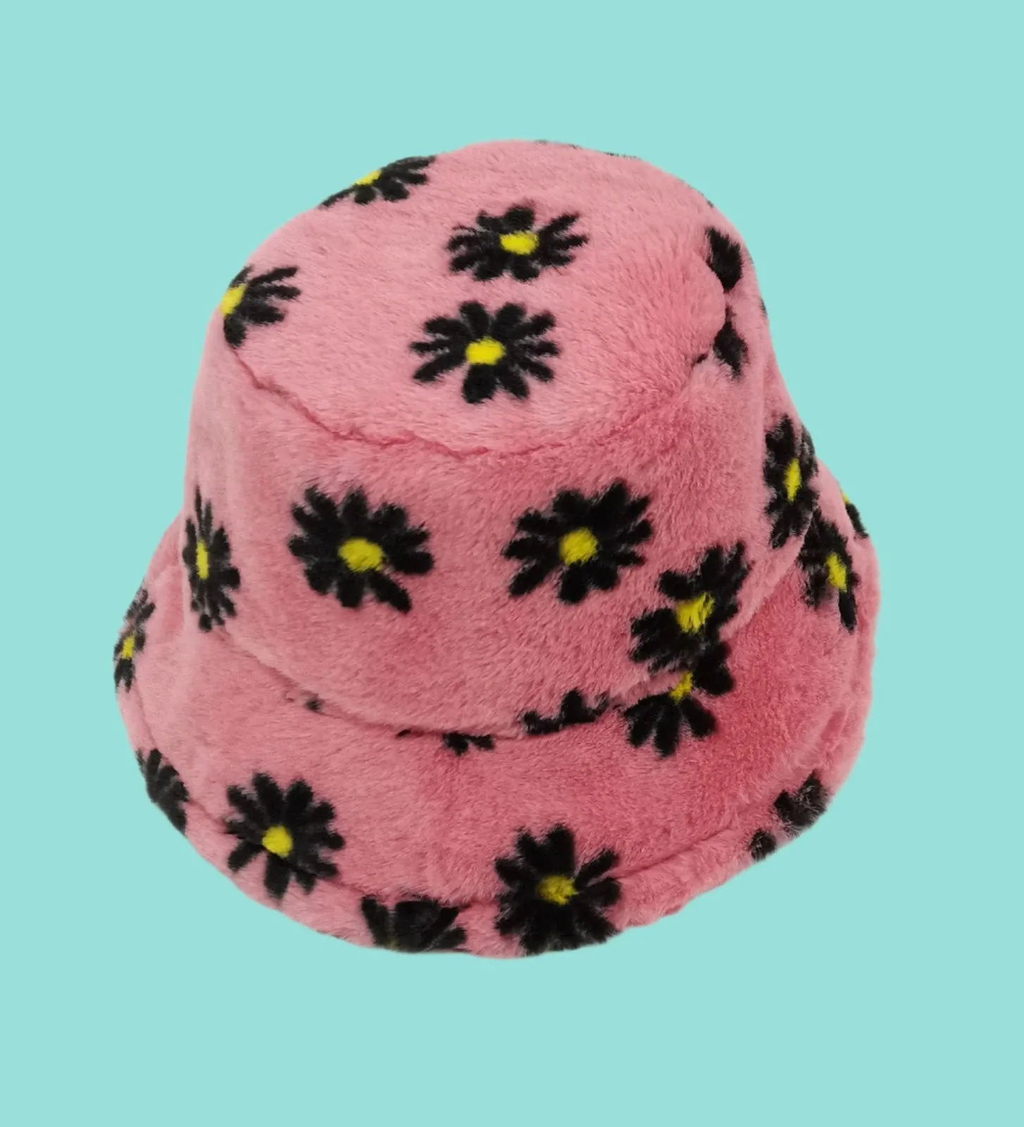 Pink Floral Faux Fur Bucket Hat