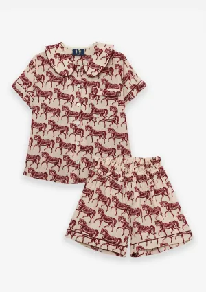 Ponyland PJ's Set Short Sleeve | Blossomare Print | Crimson Cream | Equestrian Sleepwear Collection