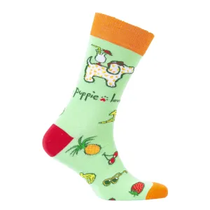 Puppie Love Tropical Pup- Adult Crew Socks