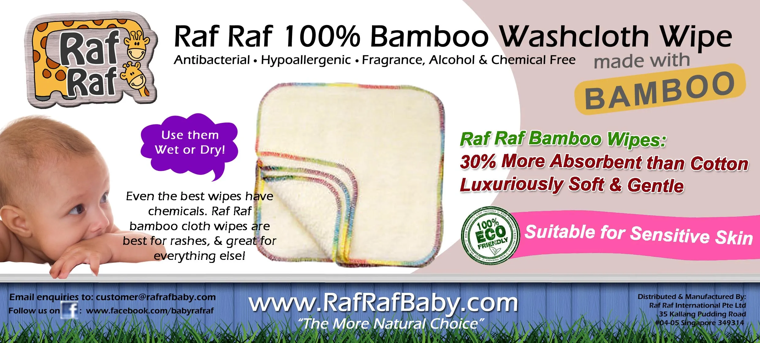 Raf Raf 100% Bamboo Multi-Purpose Cloth Wipes 3pc Pack