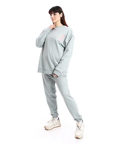 Red Cotton Women's Winter Pajama Set - Mint Green