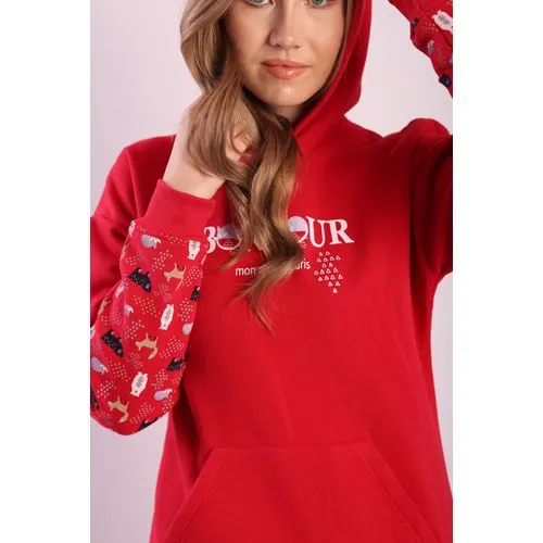 Red Cotton Women's Winter Pajama Set