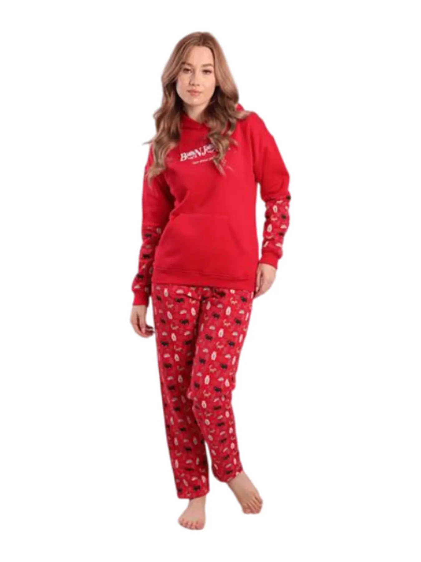 Red Cotton Women's Winter Pajama Set