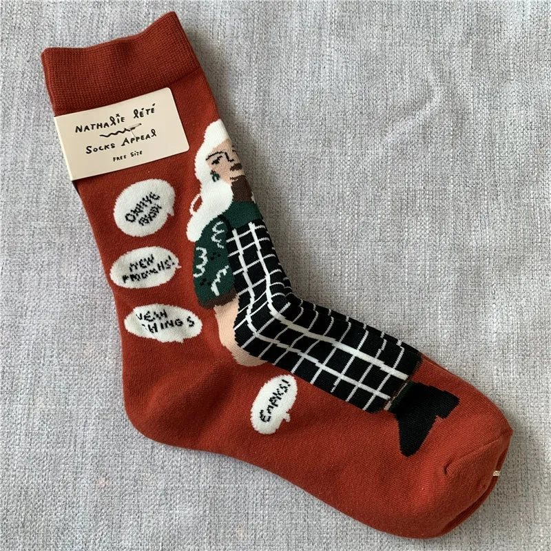 Retro Cartoon Cotton Socks with Original Packaging