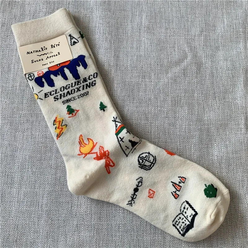 Retro Cartoon Cotton Socks with Original Packaging