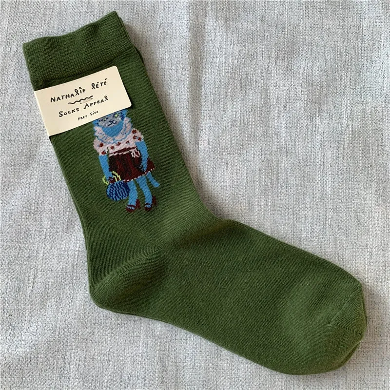 Retro Cartoon Cotton Socks with Original Packaging