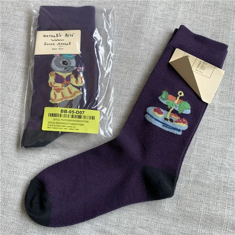 Retro Cartoon Cotton Socks with Original Packaging