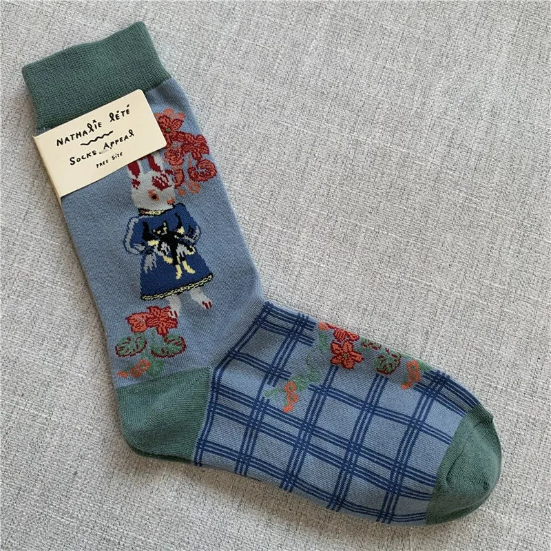 Retro Cartoon Cotton Socks with Original Packaging