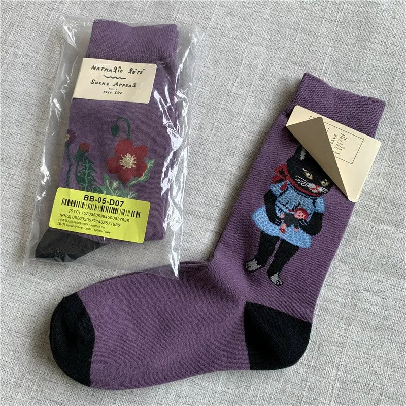 Retro Cartoon Cotton Socks with Original Packaging