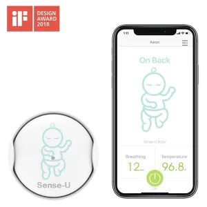 Sense-U Baby Monitor Breathing Rollover Movement Ambient Temperature Portable Alarm Alert You for No Breathing Movement, Stomach Sleeping, Overheating and Getting Cold(2019 Updated Version)