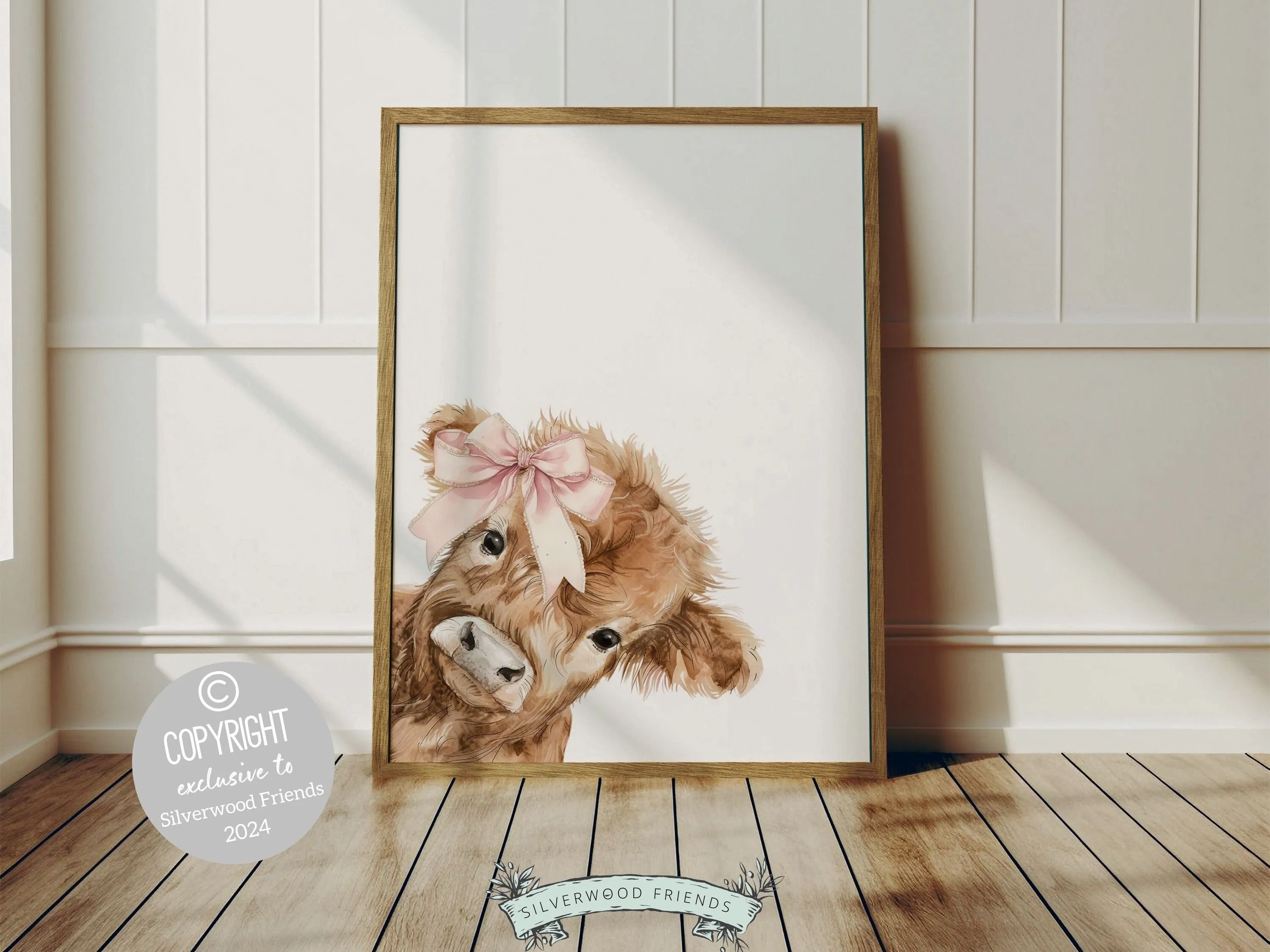 Set of 2 Peeking Baby Highland Cow Nursery Prints