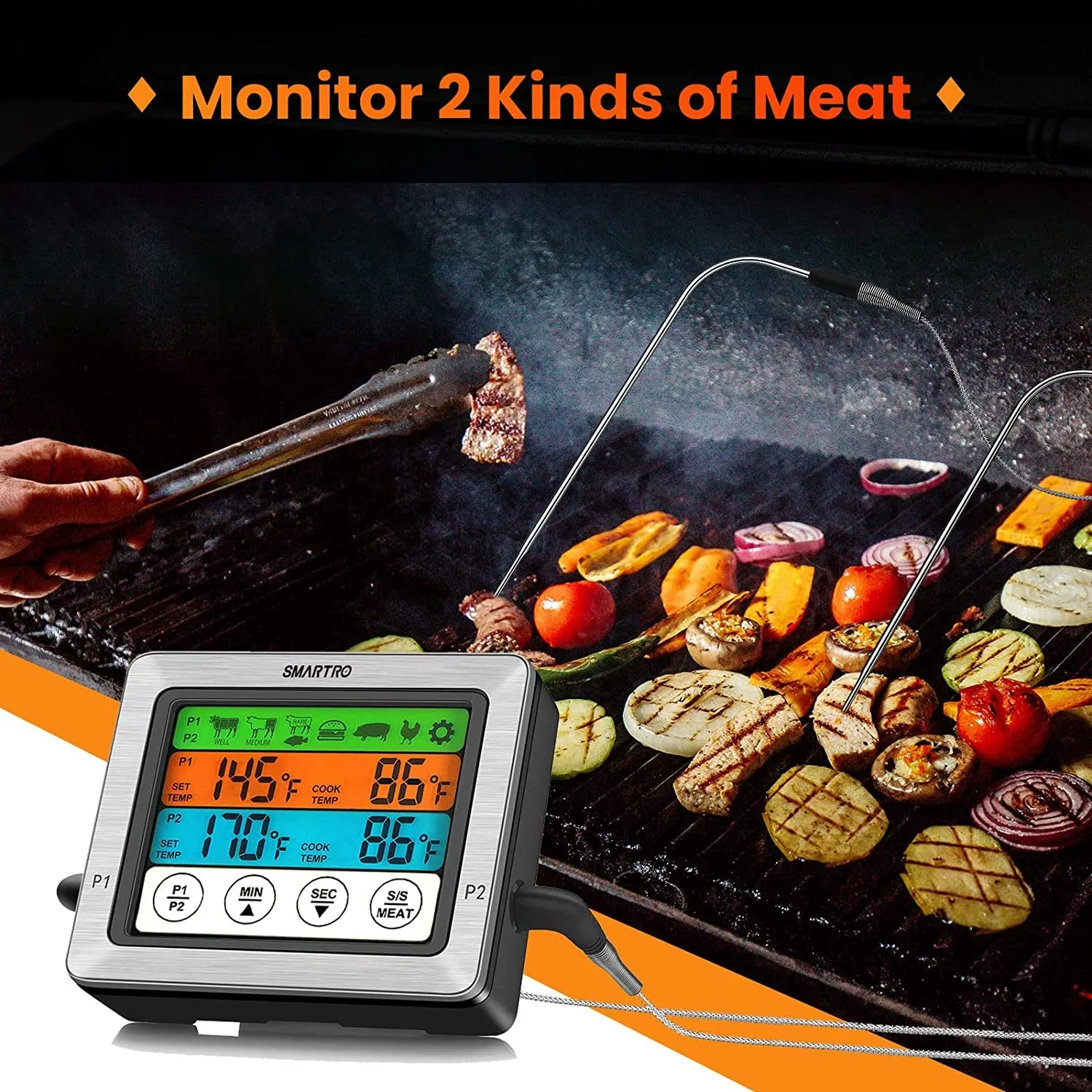 SMARTRO ST54 Dual Probe Digital Meat Thermometer for Cooking Food Kitchen Oven BBQ Grill with Timer Mode and Commercial-Grade Probes