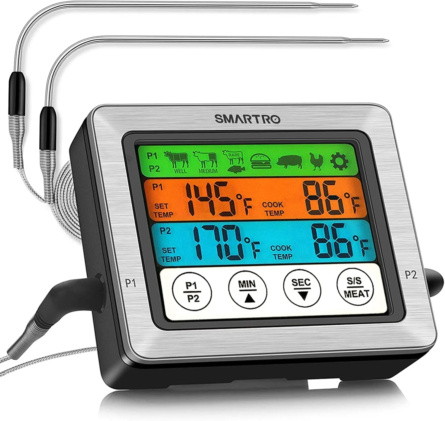 SMARTRO ST54 Dual Probe Digital Meat Thermometer for Cooking Food Kitchen Oven BBQ Grill with Timer Mode and Commercial-Grade Probes